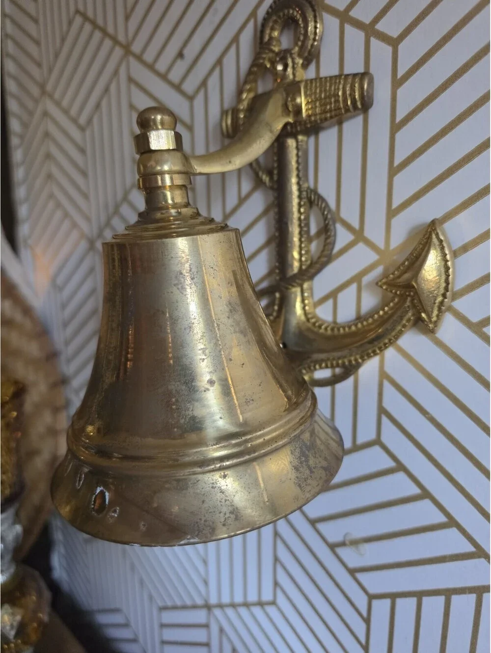 Vintage Brass Anchor Bell Ship Style Wall Mountable Nautical Decor